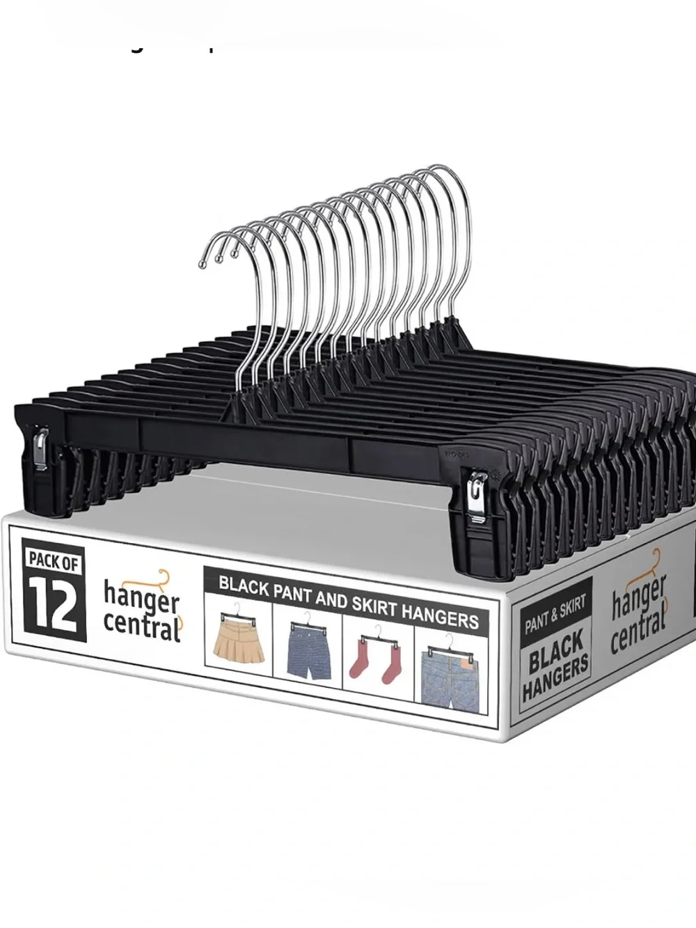 12 Pack 12 Inch Slim Black Plastic Clothes Hangers with Clips Hangers